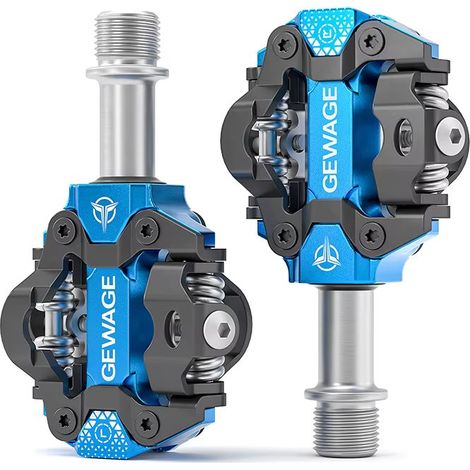 Pedali per bicicletta GEWAGE GE-152 blu a doppia faccia con attacco SPD e tacchette. (1/3)