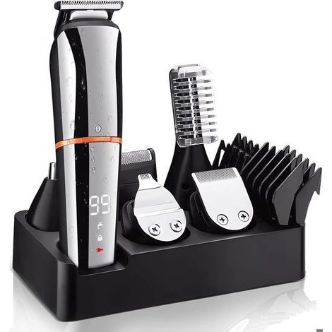 Tondeuse 6 en 1 - QJRRX - Tondeuse Barbe et Cheveux - Acier Inoxydable - Fonctionnement Sans Fil - Écran LED (1/5)