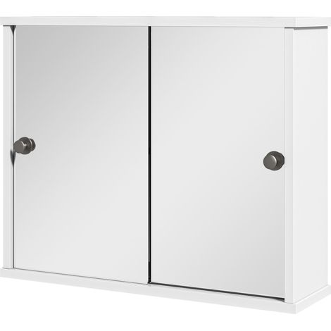 Armoire de toilette murale avec miroir, étagère réglable et double porte coulissante pour lavabo de salle de bain, 55 x 15 x 45 cm, blanc brillant (1/5)