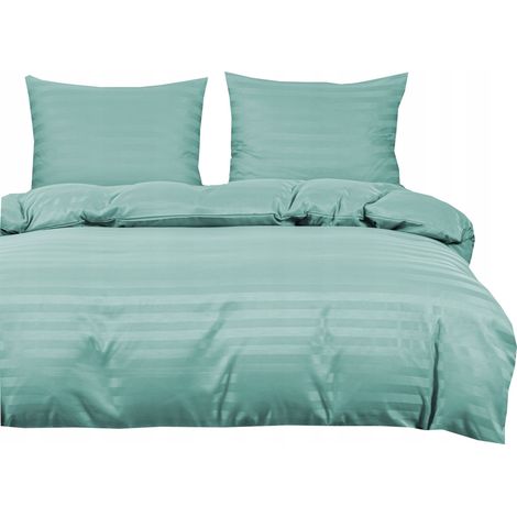 Ropa de cama de hotel de damasco con rayas, 200x220 cm, verde, menta, turquesa. (1/5)