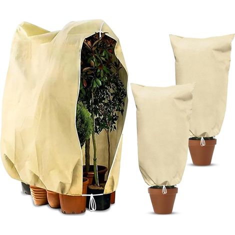 Ensemble de 3 sacs de protection hivernale pour plantes, résistants aux déchirures et réutilisables, avec fermeture éclair et cordon de serrage, pour arbres, palmiers et oliviers (80 x 120 cm et 120 x (1/5)