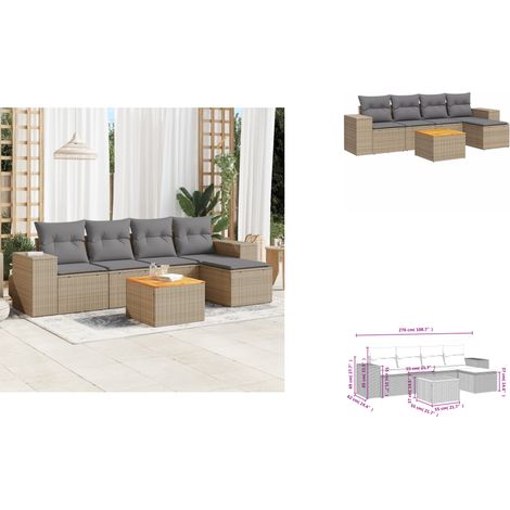 6-tlg. Garten-Sofagarnitur mit Kissen Beige Poly Rattan - Gartenmöbel - Esstischgarnituren - Outdoor Möbel - Lounge Set - Rattan Gartenmöbel