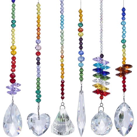 Pendentifs en verre Chakra à suspendre, en cristal coloré, représentant des soleils arc-en-ciel, pour la décoration de la maison, du bureau et du jardin (lot de 6). (1/5)