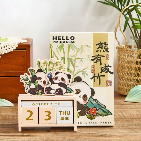 Calendrier Perpetuel En Bois - Calendrier À Accrocher Et Sur Bureau - Design Pandas - 12 7 X 10 4 X 3 5 Cm - 1 Pièce (1/5)