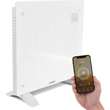 Glasplatten-Konvektorheizgerät – 1000W - 12m2 – Manuelle und WLAN-Steuerung – Einstellbarer Thermostat und Timer – Weiß (1/5)