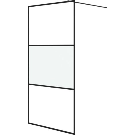 Duschwand Schwarz 100x195 cm ESG Glas halb mattiert