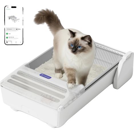 Bac à Litière pour Chat, Système Auto-Nettoyant, Design Étanche, BLANC, XXL (1/2)