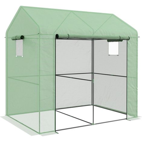 Serre de jardin 2,8m² avec 1 grande porte enroulable et 2 fenêtres, dim. 200L x 140l x 200H cm, vert (1/5)
