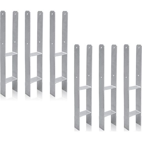 Swanew – Support de poteau H-ancre 600 mm – Fixation béton pour poteaux carrés – Lot de 6 ancres en H – Épaisseur 5 mm, Ø des trous 11 mm