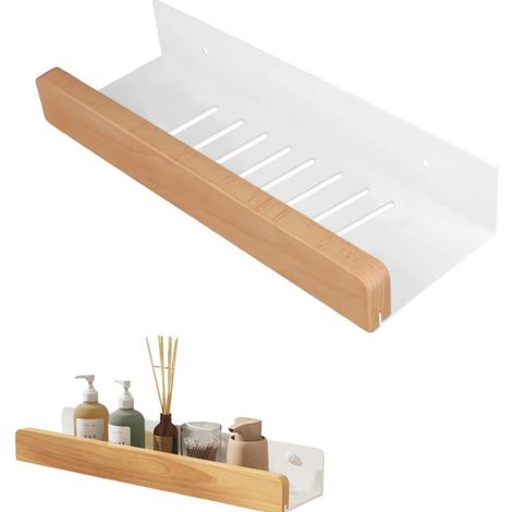 Étagère de douche sans perçage, 40 cm, blanche, convient pour la salle de bain, la cuisine et la chambre (1/5)
