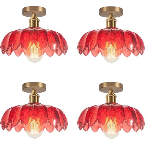 4x Plafonnier Moderne,25cm Lampe de Plafond Vintage Abat-jour en Verre Design Fleurs E27 Lustre Rétro pour Salon (1/5)