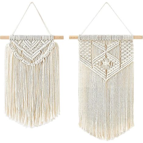 Lot de 2 tentures murales en macramé, décoration bohème tissée, bannière décorative chic pour la maison (1/5)