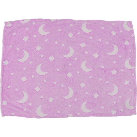 Couverture lumineuse 1,5 x 2 m en flanelle double face, motif étoiles et lune, douce et phosphorescente pour enfants, violette (1/5)