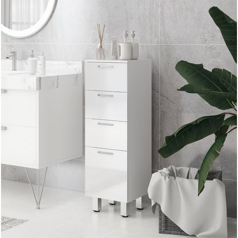 Mueble de baño estrecho con estante ajustable, 4 cajones, 30 x 30 x 93 cm, blanco DESVIAE (1/5)