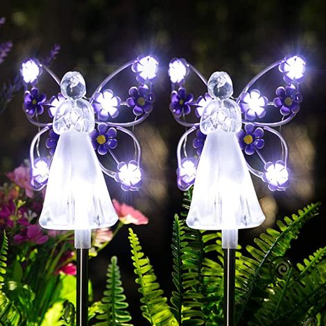 2 anges lumineux (violets), décoration de jardin, lampe solaire décorative, cadeau souvenir, éclairage LED-AquaForge