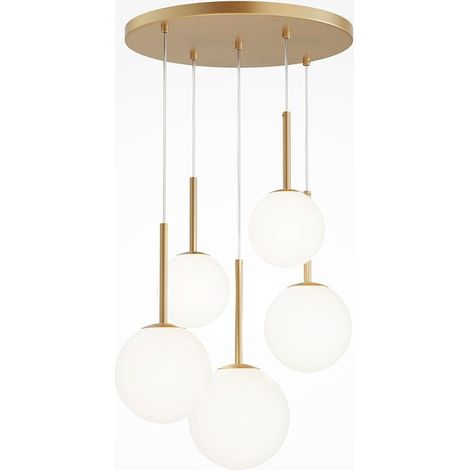 Suspension moderne blanc & or - 5 globes en grappe DELTONA (1/2)