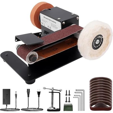 Mini Electric Belt Sander, Polisher, Bank Sander, Adjustable Angle, 7 Speed Adjustable with 10 Sanding Belts (1/5)