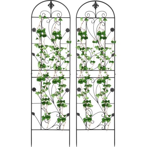 Treillis de jardin pour plantes grimpantes - 180x50 cm - Treillis Support Décoratif en métal - pour Intérieur et Extérieur - Lot de 2 - Noir (1/5)