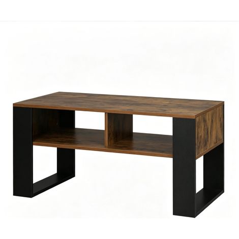 Table basse en bois avec rangement ouvert, 90x45x45 cm, couleur brun rustique et noir (1/5)