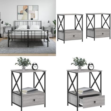 Tables de chevet 2 pcs sonoma gris 50x41x65 cm bois ingénierie - Table De Chevet Industrielle - Meuble De Chambre - Table D'appoint - Design Industriel - Rangement Intérieur - Home & Living (1/5)