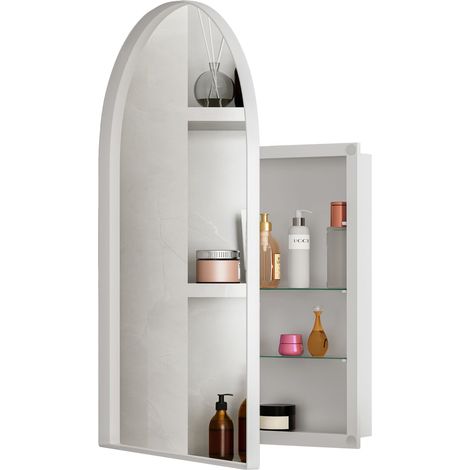 Armoire de toilette miroir arquée élégante, armoire à pharmacie encastrée, meuble mural avec cadre métallique, miroir et étagères réglables, meuble miroir de rangement pour salle de bain, salon et cha (1/5)