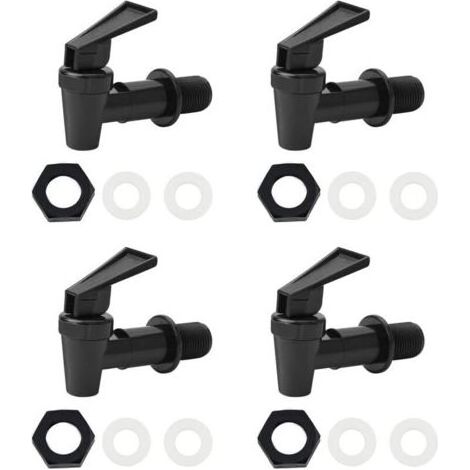 Lot de 4 robinets de rechange universels en plastique pour distributeur d'eau chaude et froide, bière, vin, jus de fruits, seau noir et blanc (uniquement noir) (1/4)