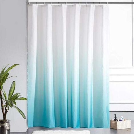 ZVD Cortina de ducha con degradado, impermeable y antimoho, con ganchos, 180 x 200 cm (azul claro) (1/4)
