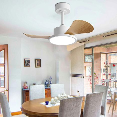 Ventilateur plafond LED 76 cm, 40W, 6 vitesses, télécommande, moteur silencieux, 3 pales ABS——Blanc et finition bois (1/5)