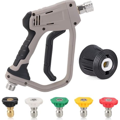 Pressure Washer Gun Grey M22-14 mm 5 Nozzles + Adapter For Karcher K2 K3 K4 K5 K6 K7 4350 PSI for Car Motorcycle Garden Patio and Outdoor Surfaces (1/4)
