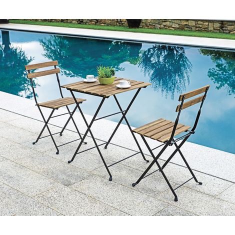 Set con tavolino e 2 sedie pieghevoli, piano e doghe in acacia MALIGI HOME MG/ERMES Acacia (1/5)