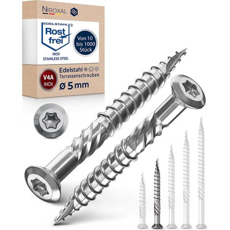 10 - Vis Terrasse Inox - Vis Bois Torx - Acier A4 V4A Résistant Corrosion - Pour Ponton Et Aménagement Extérieur - Argent - 5x50 Cm (1/5)