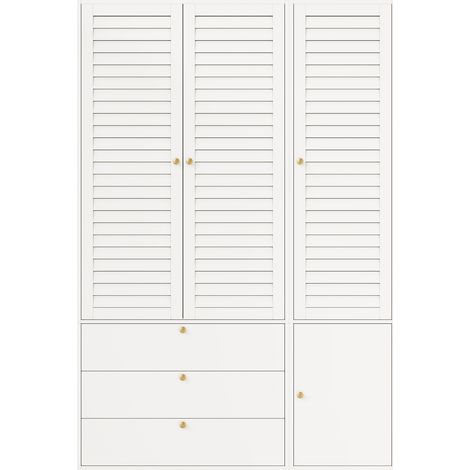 Kleiderschrank 3 Türen Lamellen Weiß 135 x 50 x 200 cm mit 3 Schubladen MODENUIT (1/5)
