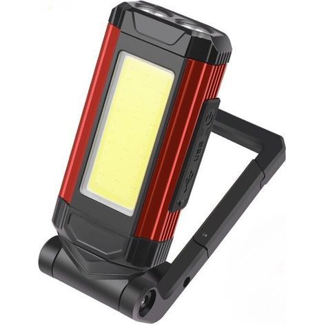Linterna LED de trabajo, magnética, recargable, impermeable, con soporte giratorio de 360°, función de carga y 5 modos de iluminación. Ideal para emergencias, garajes y camping. Color rojo. (1/4)