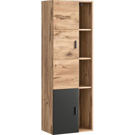 Grado Badschrank 2 Türen, 4 Ablagen Eiche dekor,matt grau.