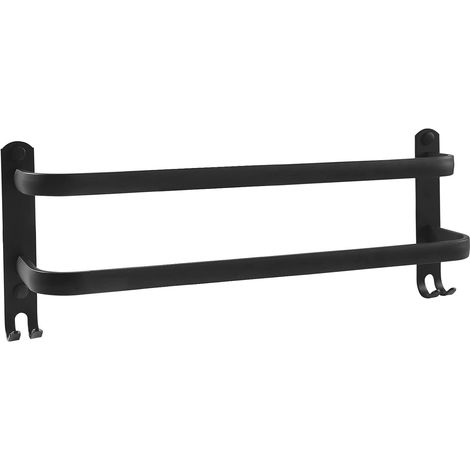 Toallero de pared de doble barra con ganchos, apto para cocina y baño, 60 cm, negro. (1/5)