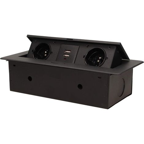 Ausziehbare Steckdosenleiste mit 2 230V-Steckdosen + 2 USB-Steckdosen, schwarz