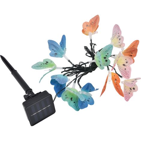 Lampes papillon fibre optique solaire 12 LED multicolores, veilleuse jardin extérieur étanche, décoration paysagère terrasse cour allée, mode constant + clignotant (avec batterie intégrée) (1/5)