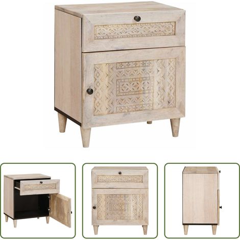 vidaXL Akazien Nachttisch -  Nachttisch mit Speicher Beige 50 x 33 x 60 cm Massivholz Akazie (1/5)