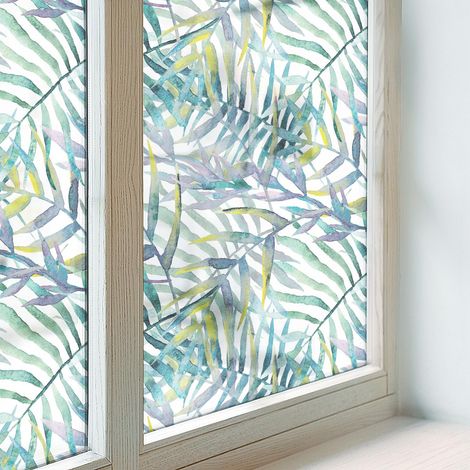 Film Dépoli pour Vitre 200x100 cm Vitrail Collés sur le Verre Décoratif Adhésif pour Chambre Cuisine Salle de Bain PVC Protection aquarelle tropicale (1/5)