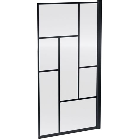 Black Square Framed 6mm Toughened Safety Glass Reversible Shower Bath (1/5)