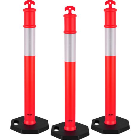 VEVOR Verkehrsleitpfosten Leitpfosten (114 cm) mit beschwertem Sockel & Reflektorstreifen, robuste Leitpfosten für Baustellen, Parkplätze, Absperrpfosten zur Steuerung von Menschenmengen, rot (1/5)