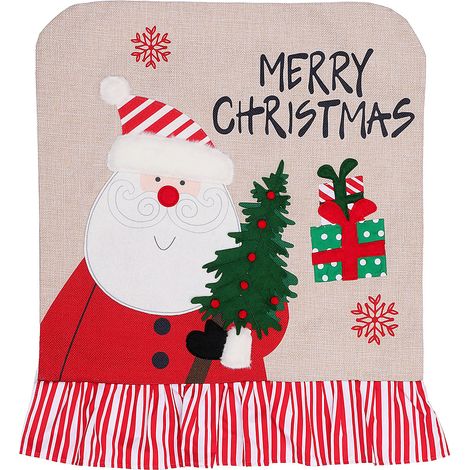 Housses de chaise de noël, housses de protection arrière avec impression du père noël, pour la cuisine de la maison, décoration de fête de vacances (1/5)