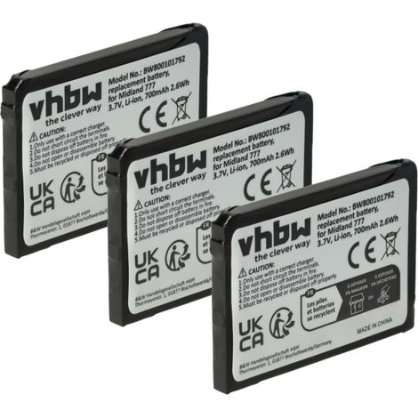 vhbw 3x Akku kompatibel mit Alan 777 Funkgerät, Walkie Talkie (700 mAh, 3,7 V, Li-Ion) (1/5)