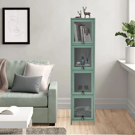 Armoire à 4 niveaux avec porte, Meuble Salle de Bain Bambou, petite armoire de rangement étroite, armoire d'angle au sol, pour Salon, Salle de Bain, Cuisine, Chambre à Coucher, 33x30x140cm