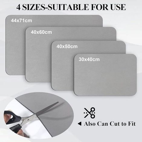 Tapis Egouttoir Vaisselle - Microfibre Absorbante - Antidérapant Pour Plan De Travail - 40 x 50 cm - Gris - 1 Pièce (1/5)