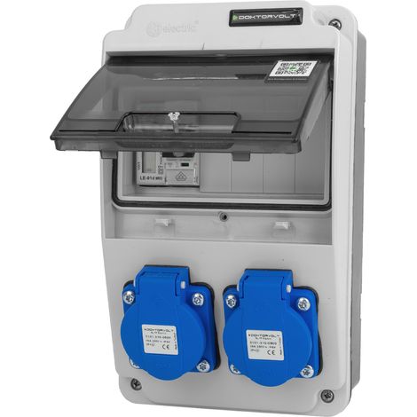 Tableau électrique de chantier XS 2x230 V 16 A, modèle compact Erbetka IP44, prises et compteur d'énergie Doktorvolt DV-6814-D (1/4)