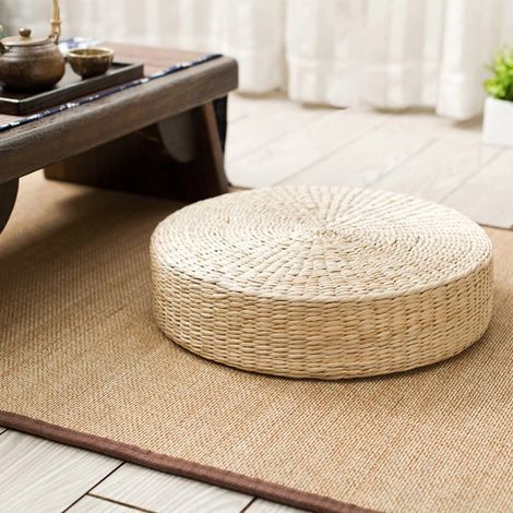 Coussin de chaise en paille tressée à la main, tapis de sol rond pour salon, salle à manger, jardin, décoration intérieure Zen. (1/5)