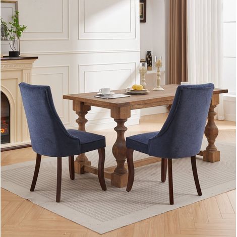 Silla comedor tapizada chenilla azul respaldo alto OKMYHOME (1/5)