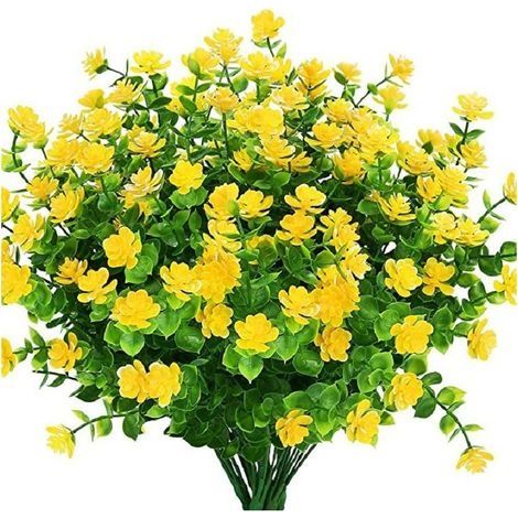 8 Pcs Fausses Plantes Artificielles Arbustes de Verdure Branches d'Eucalyptus, Plastique Arbustes Fleurs d'herbe pour Decoration Maison Bureau Jardin Terrasse (Jaune) (1/4)
