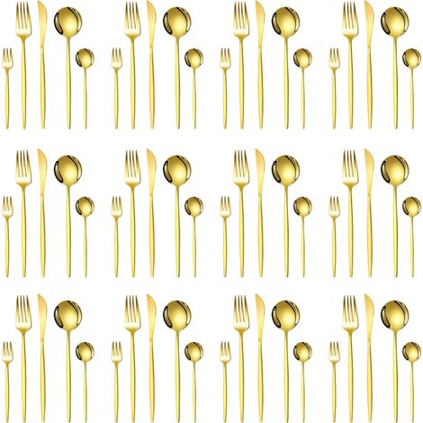 60-teiliges, hochglanzpoliertes Edelstahl-Besteckset, große Größe, für 12 Personen, ideal für Kinder und ältere Menschen.
